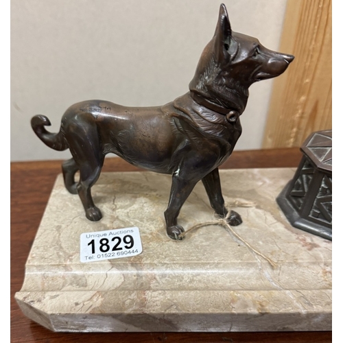 1829 - An Alsatian with inkwell on marble base