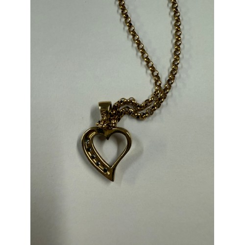 70A - A gold heart pendant set with diamonds on gold chain (All marked 9 ct gold)