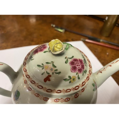 695 - A Liverpool polychrome teapot & lid , Philip Christian & CO. enamelled with central peony sprays in ... 