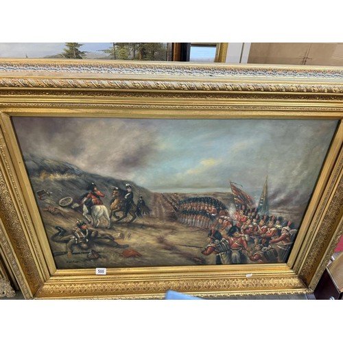 500 - A gilt framed oil on canvas battle scene, image 86 x 62 cm, frame 116 x 86 cm.