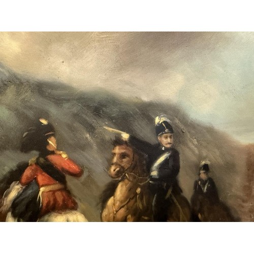 500 - A gilt framed oil on canvas battle scene, image 86 x 62 cm, frame 116 x 86 cm.