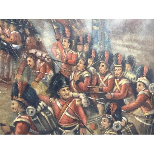 500 - A gilt framed oil on canvas battle scene, image 86 x 62 cm, frame 116 x 86 cm.