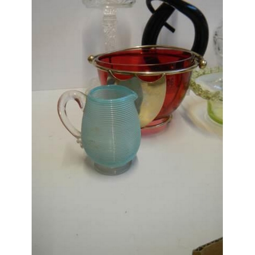 506 - A mixed lot of glass ware including cranberry sugar bowl, modern sculpture etc.,