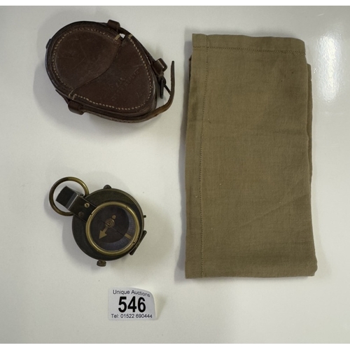 546 - An early military cased compass & An army handkerchief