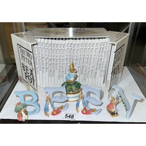 548 - A cased set of Beatrix Potter 'The World Of Peter Rabbit, A trinket box & 4 letters (BENE)