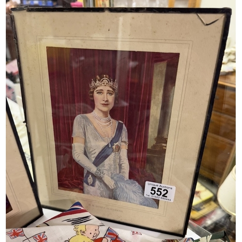 552 - 2 Framed pictures of The Queen Mother & King George, A handkerchief by Mabel Lucie Atwell. Coronatio... 