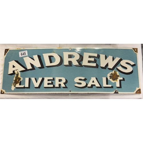 645 - A retro Andrews liver salt enamel sign 61cm x 20.5cm