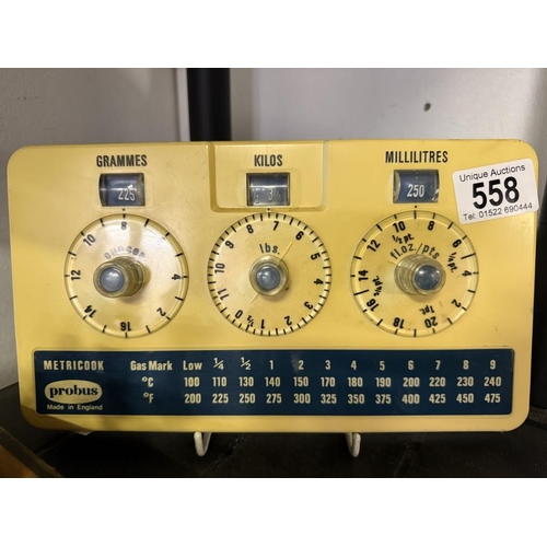 558 - A vintage Probus Metri cook kitchen weight conversion counter