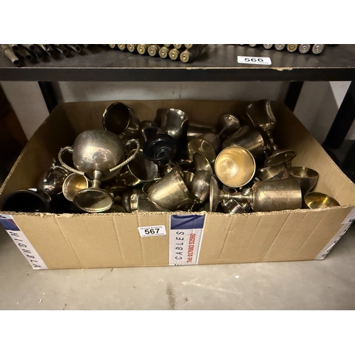 567 - A box of silver plate goblets.