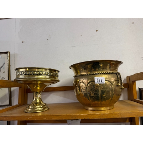 577 - A vintage brass planter & a comport