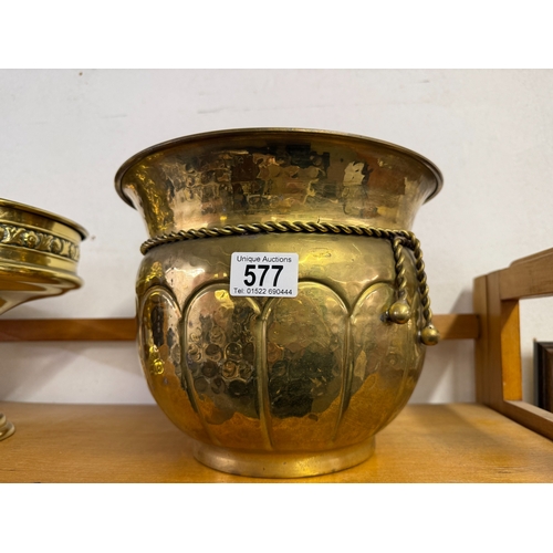 577 - A vintage brass planter & a comport