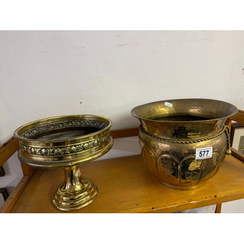 577 - A vintage brass planter & a comport