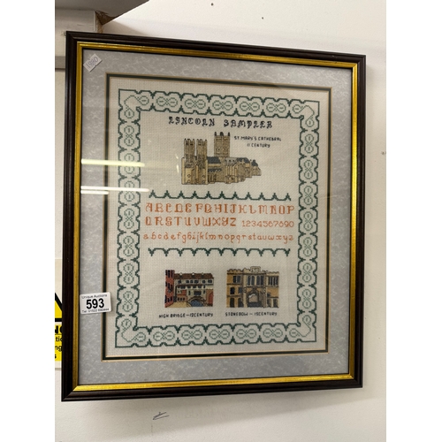 593 - A framed & glazed Lincoln sampler