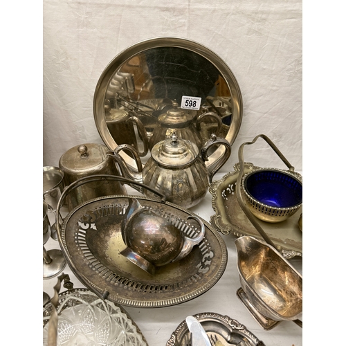 598 - A large selection of metalware including silver plate, stainless steel etc