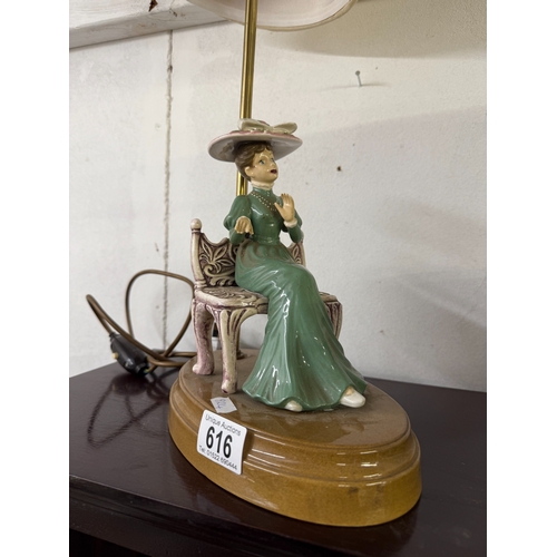 616 - A vintage ceramic table lamp of a seated lady