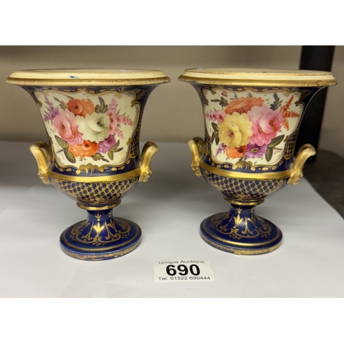 690 - A pair of European miniature urns with floral decoration (unmarked)