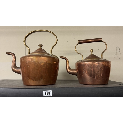 698 - A Victorian copper kettle with dovetail joints & 1 other