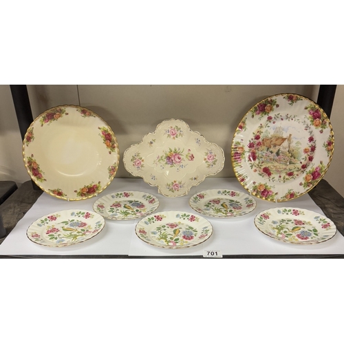 701 - A quantity of Royal Stafford bird of paradise tea plates etc. including Royal Albert Old Country Ros... 