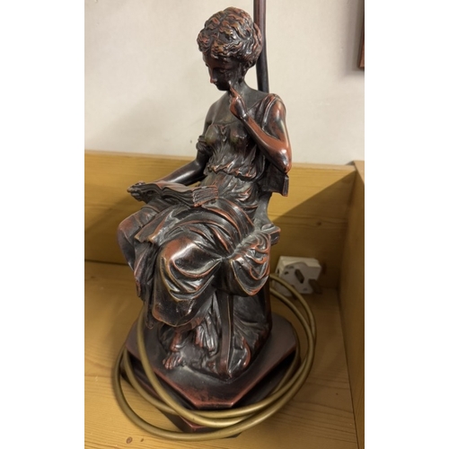 709 - A table lamp featuring a female figure reading.