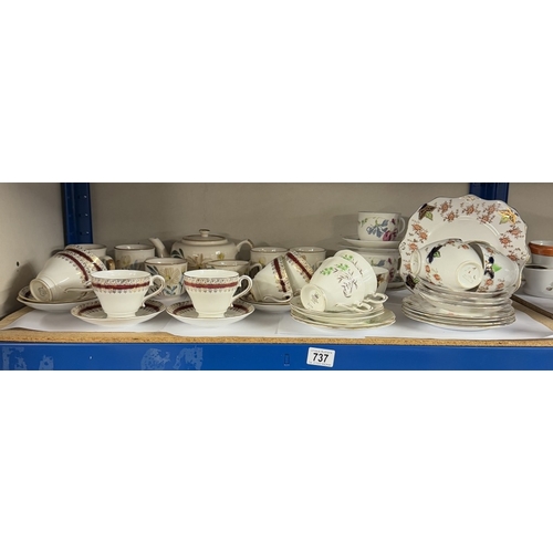 737 - 2 Royal Doulton trios, 12 piece tea set, teapot, mugs etc