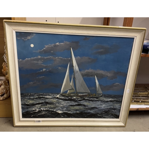 756 - An oil on board seascape with sailing boat.