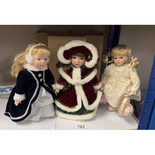 763 - 3 boxed porcelain collectors Dolls