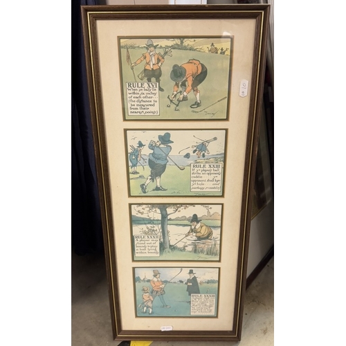 773 - A set of four humorous golfing prints in one frame.