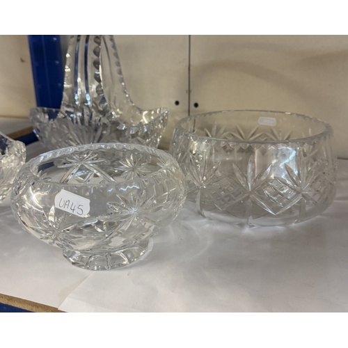 774 - 3 Cut glass bowls, one with a handle