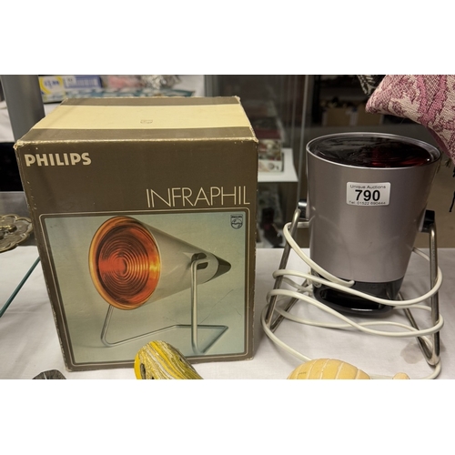 790 - A boxed Philips Infraphil lamp, 1 other boxed lamp & 1 unboxed. Untested