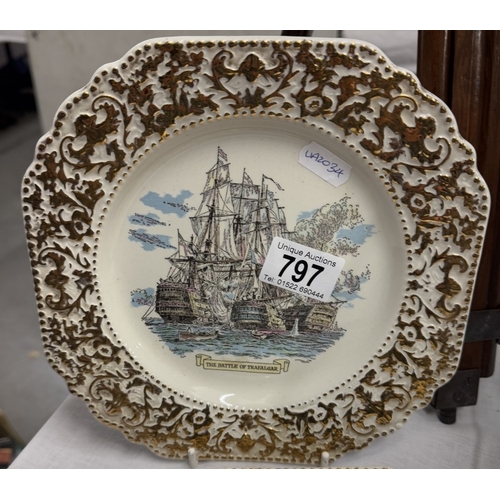 797 - 2 vintage Lord Nelson pottery collectors plates of HMS Victory & The Battle Of Trafalgar