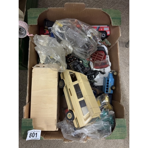 801 - A quantity of mixed Diecast & plastic vehicles etc including vintage plastic cowboys & Indians