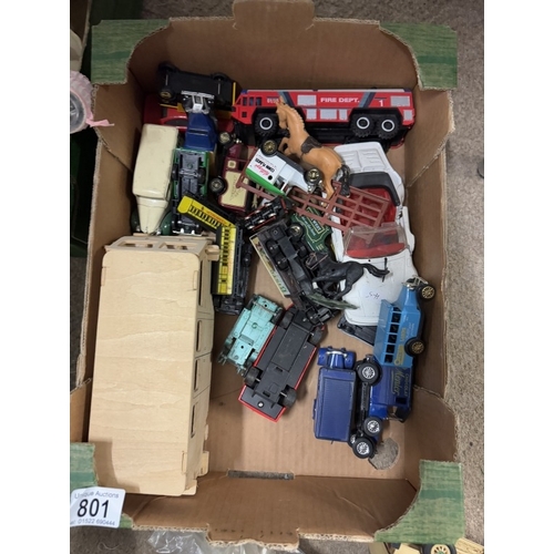 801 - A quantity of mixed Diecast & plastic vehicles etc including vintage plastic cowboys & Indians