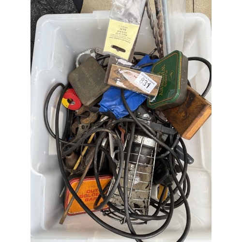 831 - A tub of assorted drill bits, set squares etc