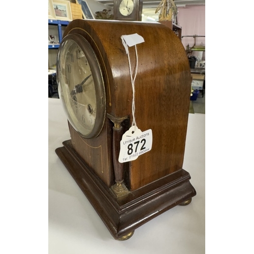 872 - An inlaid 8 day mantel clock (no Pendulum)