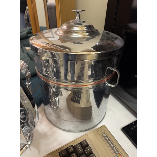 883 - A vintage chrome fire side companion set & a coal bucket