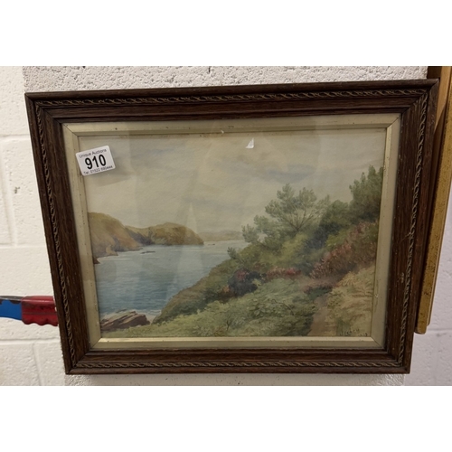 910 - A coastal scene oil painting signed J Leach 1923.