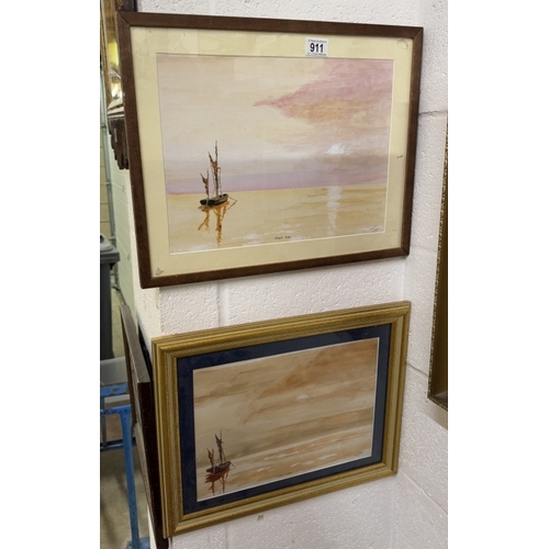 911 - A pair of framed and glazed watercolours signed Pemmis Wooddin.