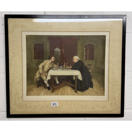 913 - An early framed and glazed print signed T Hamilton Crawford.