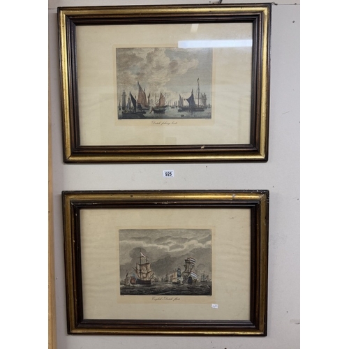 925 - A pair of framed and glazed prints featuring Dutch and English fishing boats.