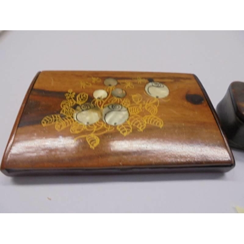 1084 - A tortoise shell snuff box and a rosewood inlaid card case.