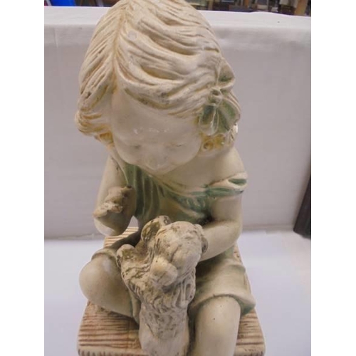 1229 - A vintage chalkware figure of a seated girl with dog 'Say Please' . Reg no 765573 LMC 47G