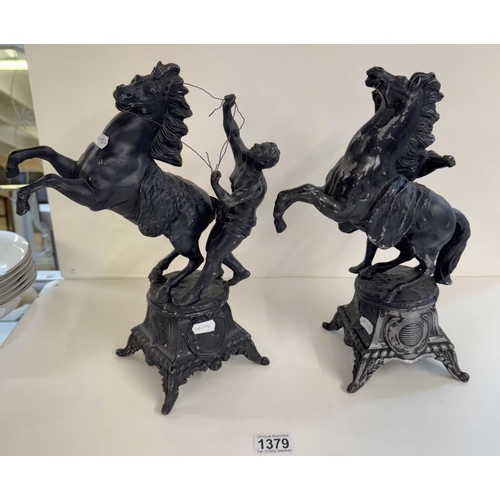 1379 - A pair of spelter Marley horses