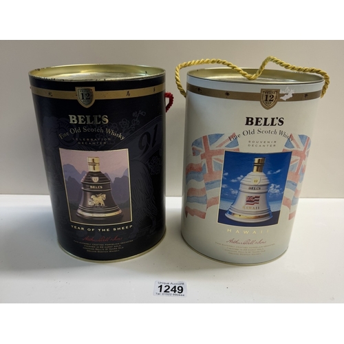 1249 - 2 rare boxed Bells Whisky decanters, Hawaii 12 years old deluxe whiskey & year of the sheep 1991