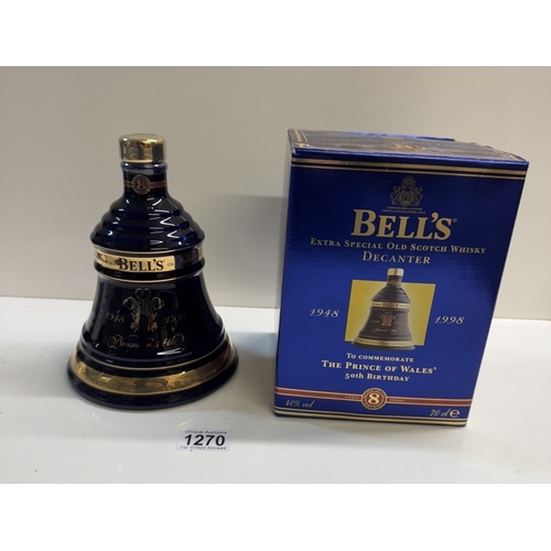 1270 - 3 boxed Bells extra special old Scotch whiskey, decanters all aged 8 years, Prince of Wales 50th Gol... 