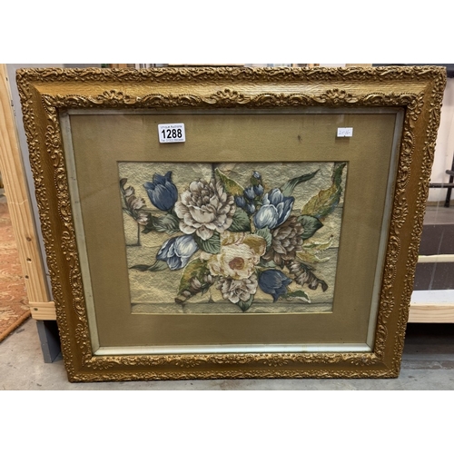 1288 - A framed and glazed fabric collage. COLLECT ONLY.