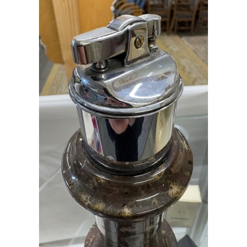 1292 - A large vintage Cornish serpentine lighthouse table lighter, height 25cm