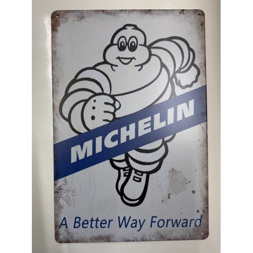 1308 - 3 Retro Michelin advertising metal signs. 30 x 20cm