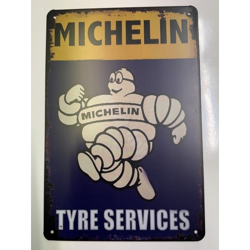 1308 - 3 Retro Michelin advertising metal signs. 30 x 20cm