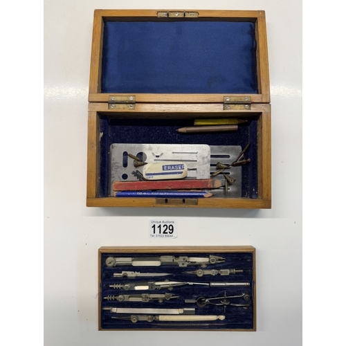 1129 - An oak cased maths set