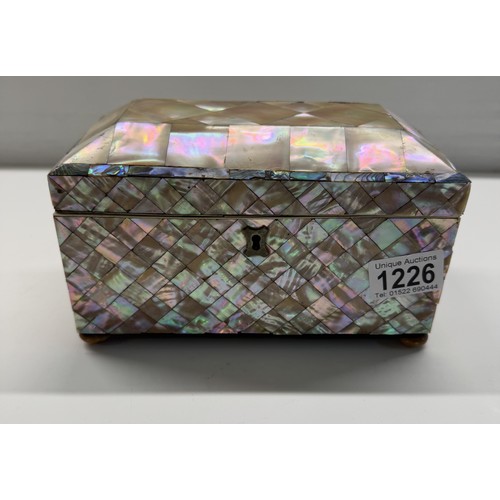 1226 - A 19th century mother of pearl tea caddy, lid is loose.